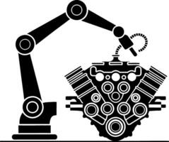 Robotic Arm Assembling Engine Illustration for Industrial Automation vector