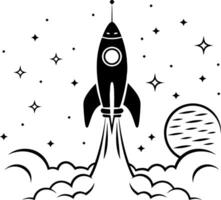 Rocket Launching Through Starry Night Sky Art vector