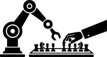 Robot Arm Competing with Human in Chess Game Symbolizing Artificial Intelligence vector