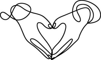 Continuous Line Art Hands Forming Heart Symbol of Love Unity Connection vector