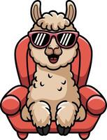 Cool Llama Relaxing on Red Armchair with Stylish Sunglasses Art vector