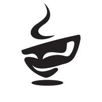 Logo for a cafe. A cup of coffee with a smile. Theatrical cafe. Fragrant coffee in a mug vector