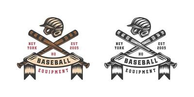 Two baseball equipment logos, one with a bat and the other with a helmet vector