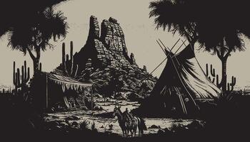 The desert is shown in black and white vector