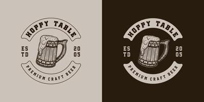 Two logos for happy table, one with a beer mug and the other with a beer mug vector