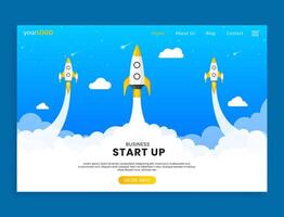Startup landing page with rocket vector