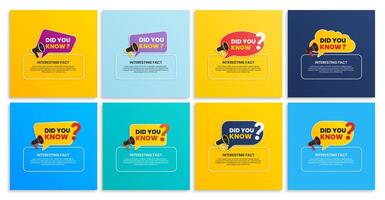 Set of fun fact did you know with megaphone design vector