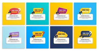 Collection of fun fact did you know with megaphone design vector
