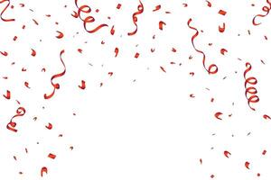 Shiny red confetti and ribbon falling on a white background. Luxury red color tinsel and ribbon. Red color confetti for a birthday party or event celebration invitation or decoration. vector