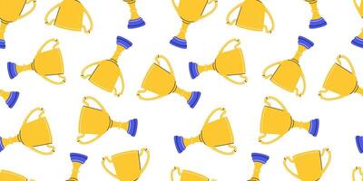 attern with trophy cup, award, icon in flat style. Gold winner cup on white background. Fashion patch, badge, emblem. For web and mobile graphic design vector