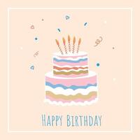Happy Birthday trendy Greeting Card with cake and typography design. Festive universal elegant artistic template. For poster, business card, invitation, flyer, banner, email header vector