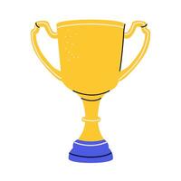 Trophy cup, award, icon in flat style. Gold winner cup on white background. Fashion patch, badge, emblem. For web and mobile graphic design vector