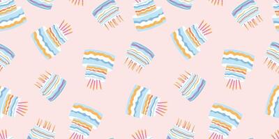 A pattern with colorful stripes and waves on a pink background vector