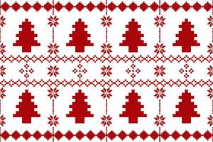Pixel Christmas Pattern with Red Snowflake Icons on White Background,Nordic and Scandinavian Style,Ideal for Gift Wrapping,Sweaters vector