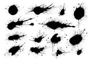 set of black flat design ink splash element vector
