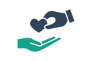Caring icon. solid icon style. hand giving with heart. icon related to charity. donation elements illustration vector