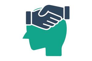 Empathy icon. solid icon style. head with handshake. icon related to charity. donation elements illustration vector
