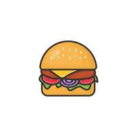 Illustration of a Cheeseburger with Lettuce, Tomato, Onion, and a Golden Bun vector