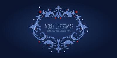 Christmas and New Year greeting card. Green background with traditional book ornaments. Holiday design for greeting card, invitation, cover, calendar, social media posts, web banner. vector