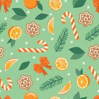 Pattern with Christmas decoration. Winter holiday design for greeting card, invitation, cover, calendar, social media posts, menu, fabric, print vector