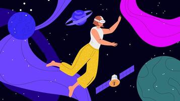 An illustration of a man flying through space vector