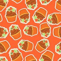 Christmas pattern with cupcake with holly berries. Winter holiday design for greeting card, invitation, cover, calendar, social media posts, menu, fabric, print vector