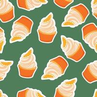 Christmas pattern with cupcake with orange slice. Winter holiday design for greeting card, invitation, cover, calendar, social media posts, menu, fabric, print vector