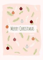 New Year greeting card with Christmas balls with fir branches. Winter holiday design for greeting card, invitation cover calendar social media posts menu vector
