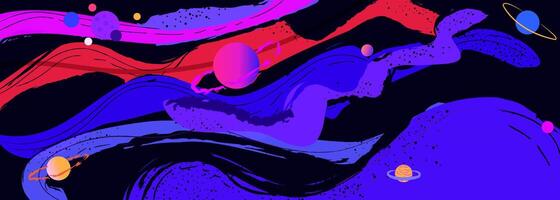 Flat outer space illustration. Colorful starry cosmos. Dark universe with twinkle constellation. Cosmos background for kids. Futuristic fantasy view vector