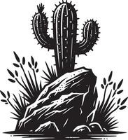 Subtle big cactus silhouette design on clean white surface vector