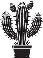 Textured big cactus silhouette artwork on a pristine white backdrop vector