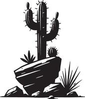Big cactus silhouette illustration isolated on white background vector