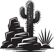 Dynamic big cactus shadow illustration on a pure white canvas vector