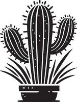 Textured desert cactus silhouette artwork on a pristine white backdrop vector