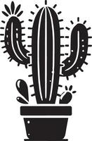 Modern cactus artwork in silhouette on white background vector