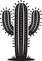 Simplistic big cactus silhouette artwork on pure white vector