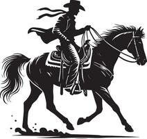 Distinctive western cowboy shape shadow against a white canvas vector