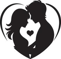 Romantic couple in a heartwarming silhouette on white vector