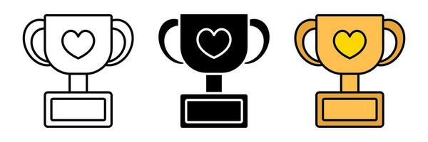 set of trophy icons with heart symbol. modern design isolated on white background. vector