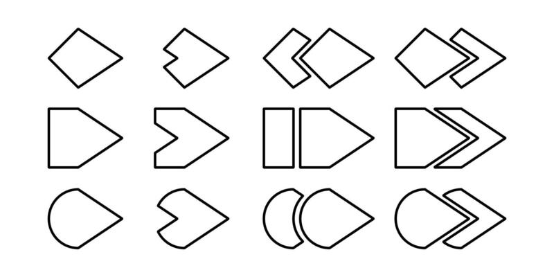 Bullet Arrow Line Icon Collection. Arrow Tip Symbol.