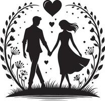 Romantic duo in an artistic silhouette pose on white background vector