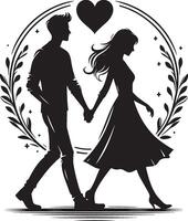 Romantic couple in a timeless silhouette on white vector