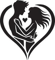 Lovely couple silhouette in a romantic moment on white background vector