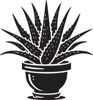 Beautiful aloe vera plant in decorative pot silhouette on white vector