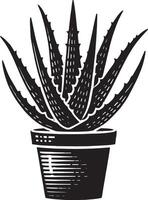 Emotive aloe vera in a container silhouette design on pure white vector