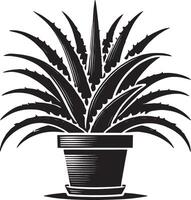 Unique aloe vera in pot silhouette illustration on white backdrop vector