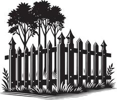 Charming garden fence silhouette design on a crisp white backdrop vector