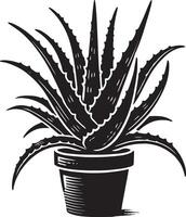 Artistic aloe vera in pot shadow design on a white canvas vector