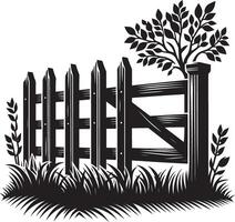 Textured garden fence silhouette artwork on a pristine white backdrop vector