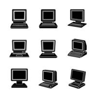 Sleek electronic device illustrations in silhouette and line art styles. vector